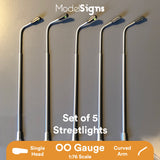 5x Curved Arm OO Gauge LED Street Lights
