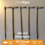 5x Straight Arm OO Gauge LED Street Lights